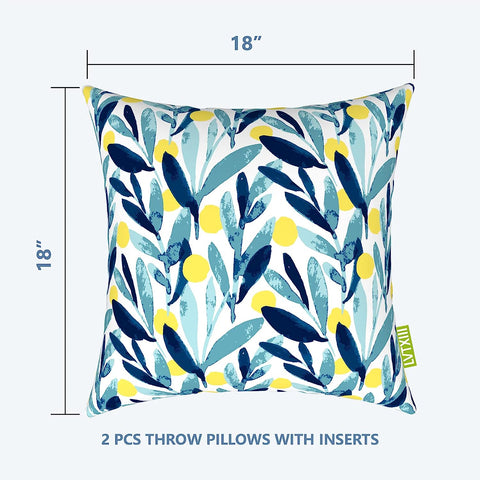 LVTXIII Outdoor Throw Pillows 18''×18'' Blue Leaves（Set of 2）