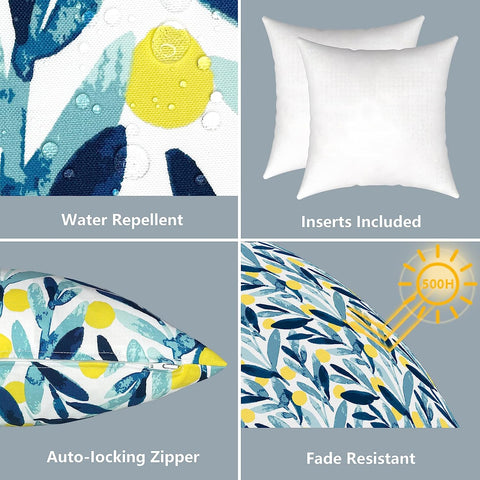LVTXIII Outdoor Throw Pillows 18''×18'' Blue Leaves（Set of 2）