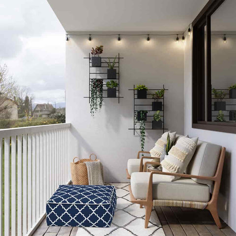 Square Inflatable Ottoman In patio Geomentry Navy