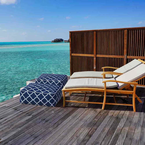 Square Inflatable Ottoman Outdoor Geomentry Navy
