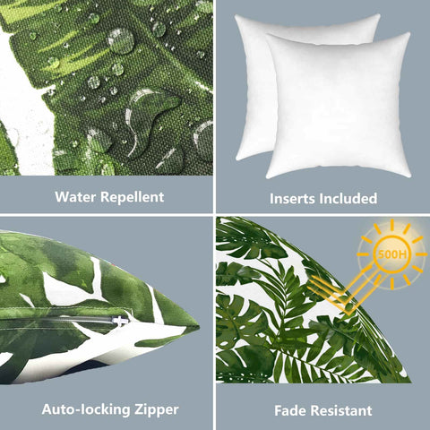 LVTXIII Outdoor/Indoor Square Throw Pillows 18”x18” Palm Green (Set of 2)