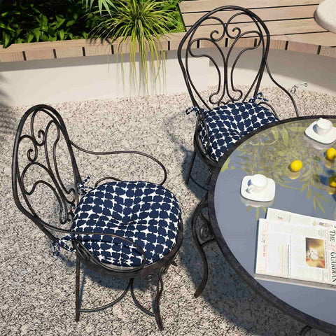 LVTXIII Outdoor Round Bistro Seat Cushions 15"x15"x4" Tie-dye Navy （Set of 2）