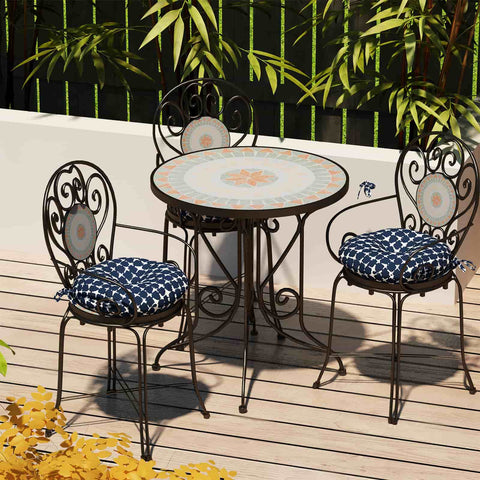 LVTXIII Outdoor Round Bistro Seat Cushions 15"x15"x4" Tie-dye Navy （Set of 2）