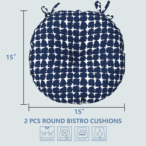 LVTXIII Outdoor Round Bistro Seat Cushions 15"x15"x4" Tie-dye Navy （Set of 2）