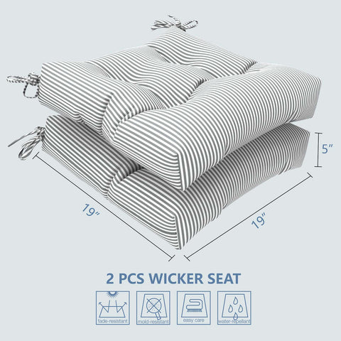 LVTXIII Outdoor Square Tufted Seat Cushions 19"x19"x5" Topanga Stripe Grey (Set of 2)