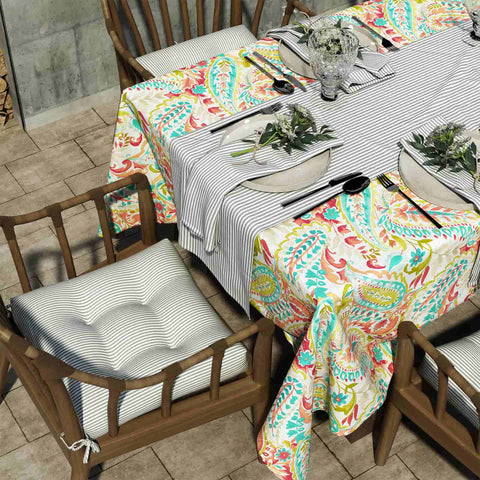 LVTXIII Outdoor Square Tufted Seat Cushions 19"x19"x5" Topanga Stripe Grey (Set of 2)
