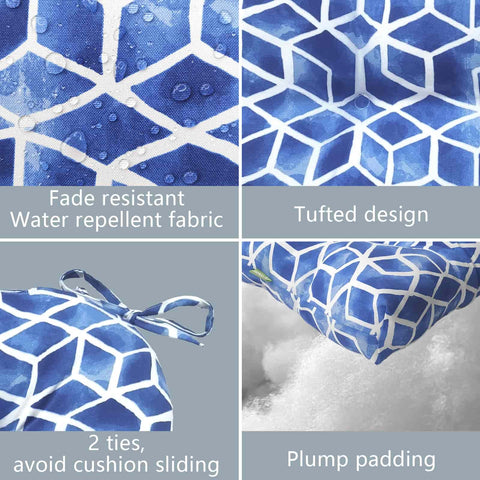 blue outdoor seat cushions details