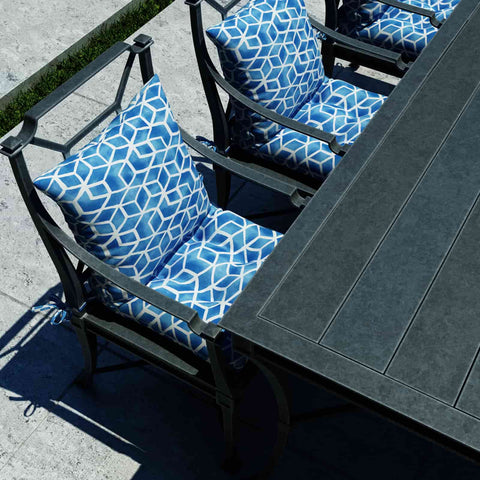 blue outdoor seat cushions on chair