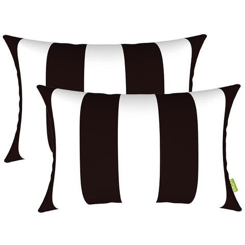 Livingsunrise Lumbar Pillow Covers Livingsunrise Outdoor/Indoor Lumbar Pillow Case Covers,  12" x 20" Patio Garden Decorative Lumbar Pillow Covers Pack of 2 for Outdoor Home Patio Furniture Use Cabana Black