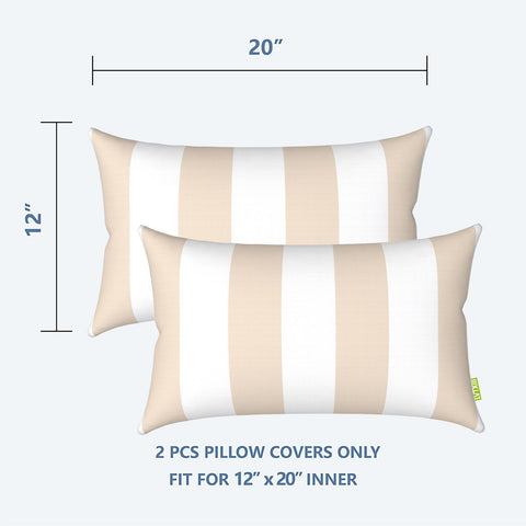 Livingsunrise Lumbar Pillow Covers Livingsunrise Outdoor/Indoor Lumbar Pillow Case Covers,  12" x 20" Patio Garden Decorative Lumbar Pillow Covers Pack of 2 for Outdoor Home Patio Furniture Use Cabana Beige
