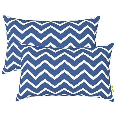 Livingsunrise Lumbar Pillow Covers Livingsunrise Outdoor/Indoor Lumbar Pillow Case Covers,  12" x 20" Patio Garden Decorative Lumbar Pillow Covers Pack of 2 for Outdoor Home Patio Furniture Use Zigzag Blue
