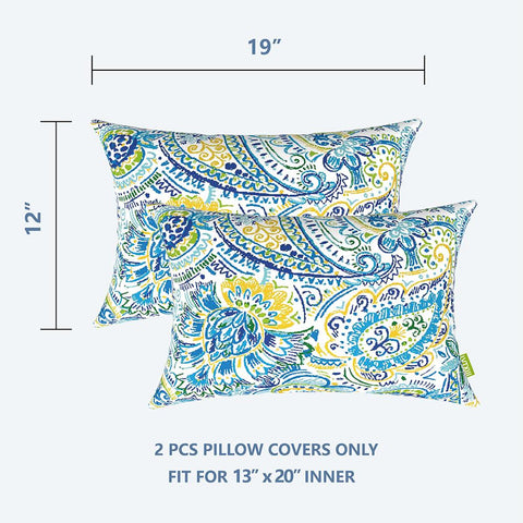 Livingsunrise Lumbar Pillow Covers Livingsunrise Outdoor/Indoor Lumbar Pillow Case Covers,  12" x 20" Patio Garden Decorative Lumbar Pillow Covers Pack of 2 for Outdoor Home Patio Furniture Use,  Paisley Blue