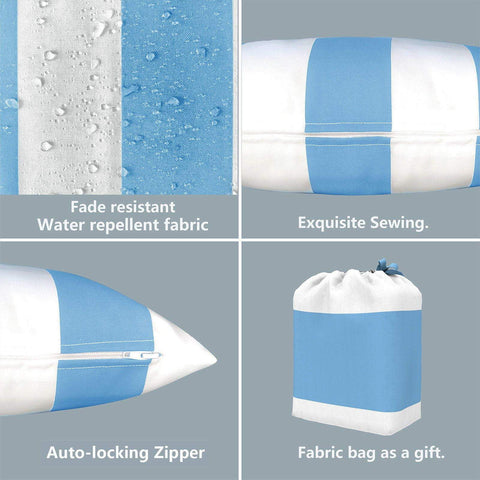 Livingsunrise Lumbar Pillow Covers Livingsunrise Outdoor/Indoor Lumbar Pillow Case Covers,  12" x 20" Patio Garden Decorative Lumbar Pillow Covers Pack of 2 for Outdoor Home Patio Furniture Use Cabana Blue White