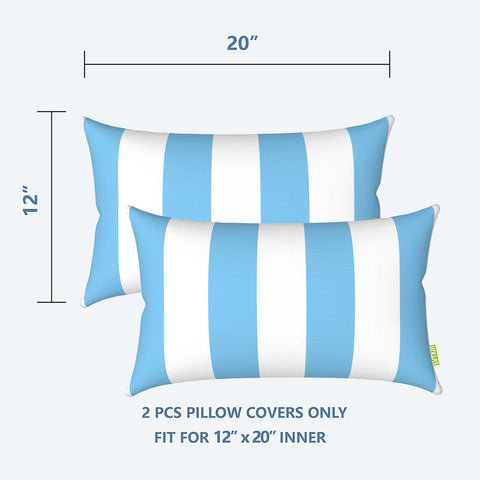 Livingsunrise Lumbar Pillow Covers Livingsunrise Outdoor/Indoor Lumbar Pillow Case Covers,  12" x 20" Patio Garden Decorative Lumbar Pillow Covers Pack of 2 for Outdoor Home Patio Furniture Use Cabana Blue White