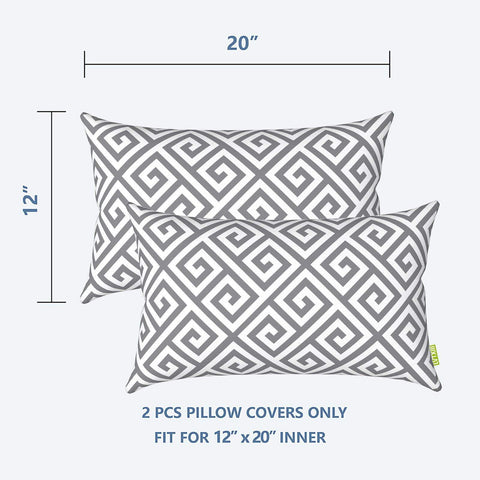 Livingsunrise Lumbar Pillow Covers Livingsunrise Outdoor/Indoor Lumbar Pillow Case Covers,  12" x 20" Patio Garden Decorative Lumbar Pillow Covers Pack of 2 for Outdoor Home Patio Furniture Use MagMaze Grey