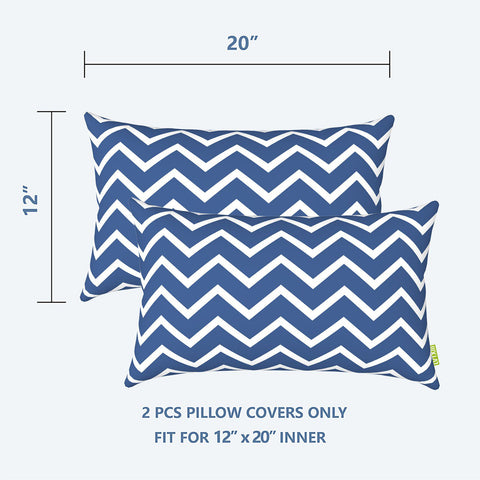 Livingsunrise Lumbar Pillow Covers Livingsunrise Outdoor/Indoor Lumbar Pillow Case Covers,  12" x 20" Patio Garden Decorative Lumbar Pillow Covers Pack of 2 for Outdoor Home Patio Furniture Use Zigzag Blue