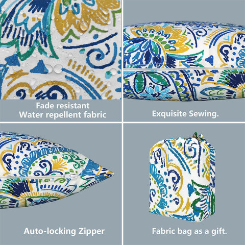 Livingsunrise Lumbar Pillow Covers Livingsunrise Outdoor/Indoor Lumbar Pillow Case Covers,  12" x 20" Patio Garden Decorative Lumbar Pillow Covers Pack of 2 for Outdoor Home Patio Furniture Use,  Paisley Blue