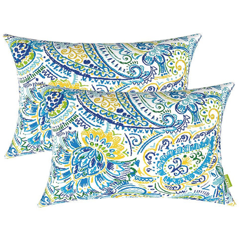 Livingsunrise Lumbar Pillow Covers Livingsunrise Outdoor/Indoor Lumbar Pillow Case Covers,  12" x 20" Patio Garden Decorative Lumbar Pillow Covers Pack of 2 for Outdoor Home Patio Furniture Use,  Paisley Blue