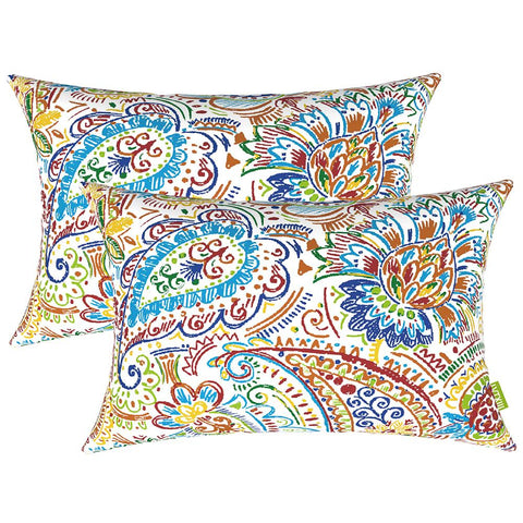 Livingsunrise Lumbar Pillow Covers Livingsunrise Outdoor/Indoor Lumbar Pillow Case Covers,  12" x 20" Patio Garden Decorative Lumbar Pillow Covers Pack of 2 for Outdoor Home Patio Furniture Use,  Paisley Chili