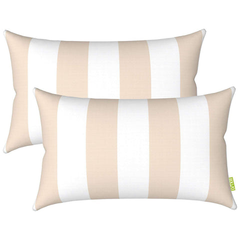 Livingsunrise Lumbar Pillow Covers Livingsunrise Outdoor/Indoor Lumbar Pillow Case Covers,  12" x 20" Patio Garden Decorative Lumbar Pillow Covers Pack of 2 for Outdoor Home Patio Furniture Use Cabana Beige