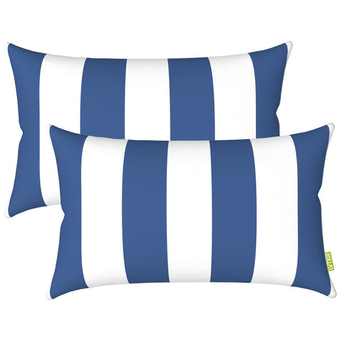 Livingsunrise Lumbar Pillow Covers Livingsunrise Outdoor/Indoor Lumbar Pillow Case Covers,  12" x 20" Patio Garden Decorative Lumbar Pillow Covers Pack of 2 for Outdoor Home Patio Furniture Use Cabana New  Blue