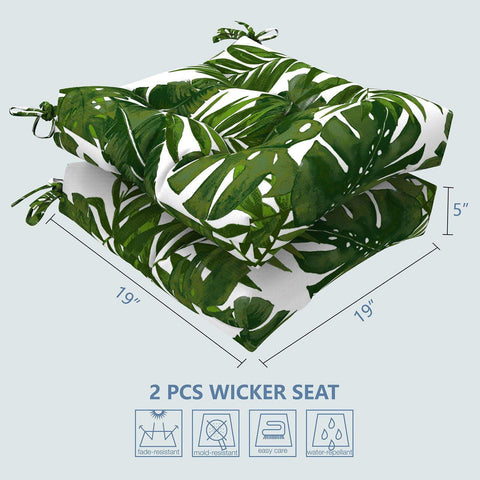 Livingsunrise Square Tufted Seat Cushions Livingsunrise Indoor/Outdoor Square Tufted Wicker Seat Cushions Pack of 2,  Patio Decorative Thick Chair Pads Seat Cushions Set for Patio Garden Home,  19"x19"x5",  Palm Green