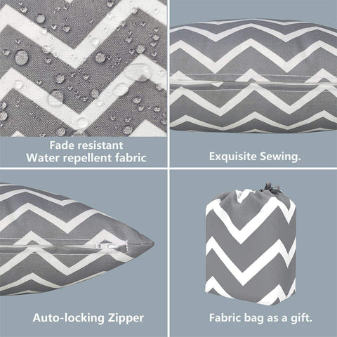 Livingsunrise Throw Pillow Covers Livingsunrise Indoor Outdoor Pillow Covers, All Weather Patio Accent Square Toss Pillow Cushion Case 18" x 18" Pack of 2 for Chair Sofa Couch Patio Furniture Decoration,  Zigzag Grey