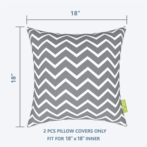 Livingsunrise Throw Pillow Covers Livingsunrise Indoor Outdoor Pillow Covers, All Weather Patio Accent Square Toss Pillow Cushion Case 18" x 18" Pack of 2 for Chair Sofa Couch Patio Furniture Decoration,  Zigzag Grey