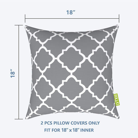Livingsunrise Throw Pillow Covers Livingsunrise Indoor Outdoor Pillow Covers, All Weather Patio Accent Square Toss Pillow Cushion Case 18" x 18" Pack of 2 for Sofa Couch Patio Furniture Decoration,  Grey Geomentry