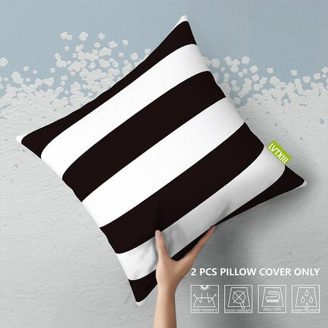 Livingsunrise Throw Pillow Covers Livingsunrise Indoor Outdoor Pillow Covers, All Weather Patio Accent Square Toss Pillow Cushion Case 18" x 18" Pack of 2 for Sofa Couch Patio Furniture Decoration,  Cabana Black