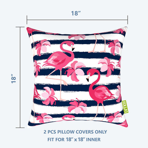 Livingsunrise Throw Pillow Covers Livingsunrise Outdoor/Indoor Pillow Covers, Square Throw Pillow Covers, Modern Cushion Cases for Sofa Patio Couch Decoration 18 x 18 Inch, Pack of 2, Flamingo