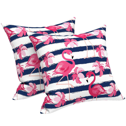 Livingsunrise Throw Pillow Covers Livingsunrise Outdoor/Indoor Pillow Covers, Square Throw Pillow Covers, Modern Cushion Cases for Sofa Patio Couch Decoration 18 x 18 Inch, Pack of 2, Flamingo