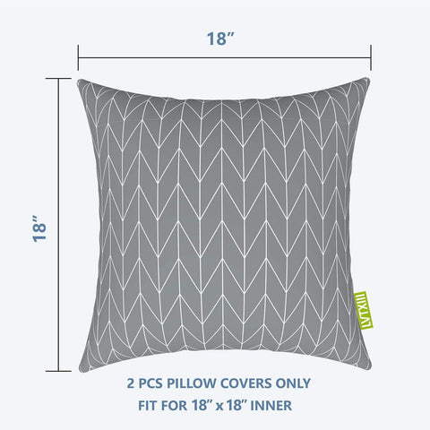 Livingsunrise Throw Pillow Covers Livingsunrise Outdoor/Indoor Pillow Covers, Square Throw Pillow Covers, Modern Cushion Cases for Sofa Patio Couch Decoration 18 x 18 Inch, Pack of 2, Herringbone Grey