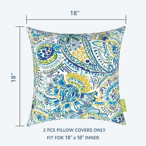 Livingsunrise Throw Pillow Covers Livingsunrise Outdoor Throw Pillow Covers 18 x 18 Inch, Modern Paisley Pattern Decorative Square Toss Pillow Case Pack of 2 for Home Patio Garden Sofa Bed Furniture, Paisley Blue