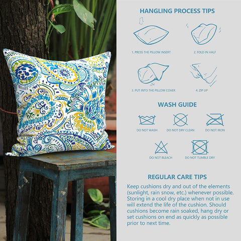 Livingsunrise Throw Pillow Covers Livingsunrise Outdoor Throw Pillow Covers 18 x 18 Inch, Modern Paisley Pattern Decorative Square Toss Pillow Case Pack of 2 for Home Patio Garden Sofa Bed Furniture, Paisley Blue