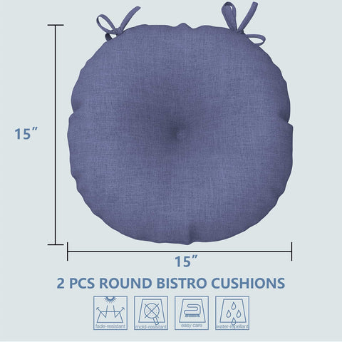 LVTXIII Outdoor Round Bistro Seat Cushions 15"x15"x4" Navy Textured （Set of 2）