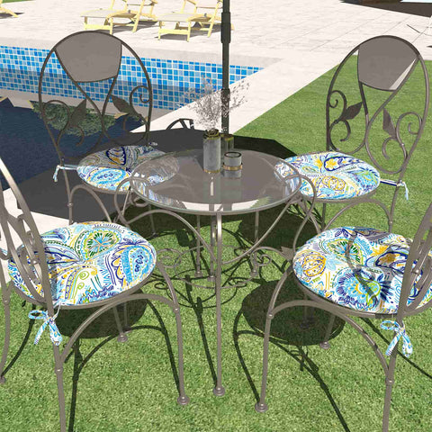 LVTXIII Outdoor Round Bistro Seat Cushions 15"x15"x4" Paisley Blue （Set of 2）