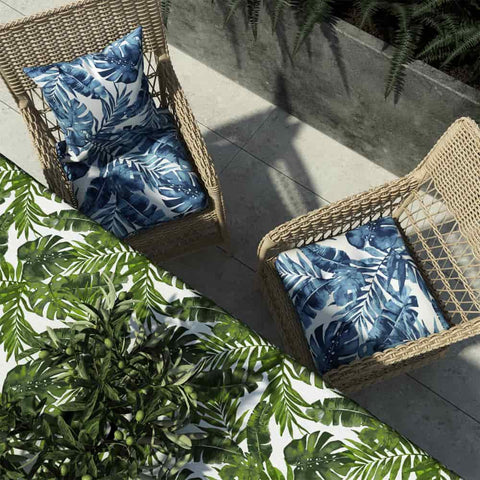 LVTXIII Outdoor Square Tufted Seat Cushions 19"x19"x5" Palm Blue （Set of 2）