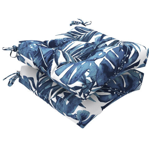 LVTXIII Outdoor Square Tufted Seat Cushions 19"x19"x5" Palm Blue （Set of 2）