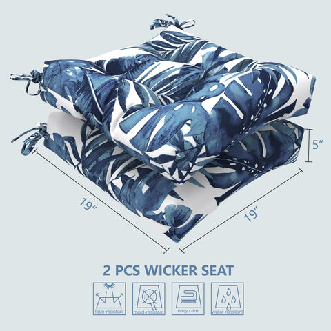LVTXIII Outdoor Square Tufted Seat Cushions 19"x19"x5" Palm Blue （Set of 2）